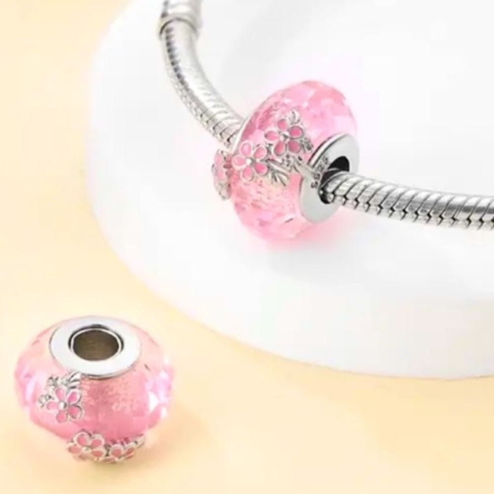 925 Glass Starfish Or Pink Murano Glass Charm~ Fits Pandora & Other Bracelets